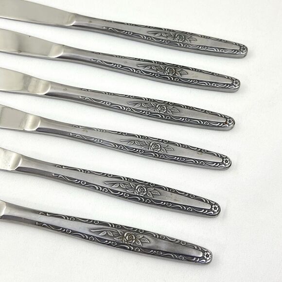 Stylecraft SYF2 T&N Single Rose Satin 8-3/8" Dinner Knife 12pcs Stainless Japan - Picture 9 of 14